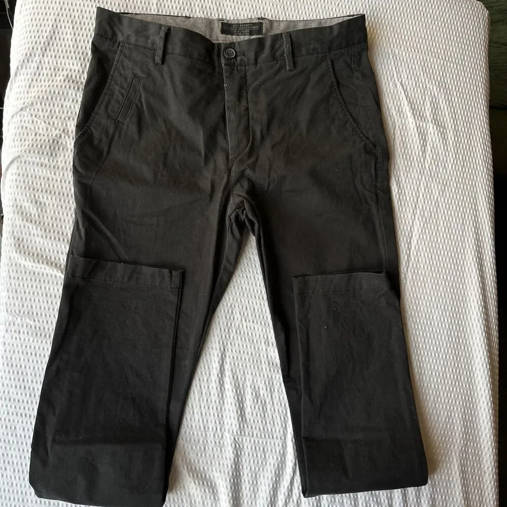 Mens All Saints Pipe Chino Trousers Size 30 Black